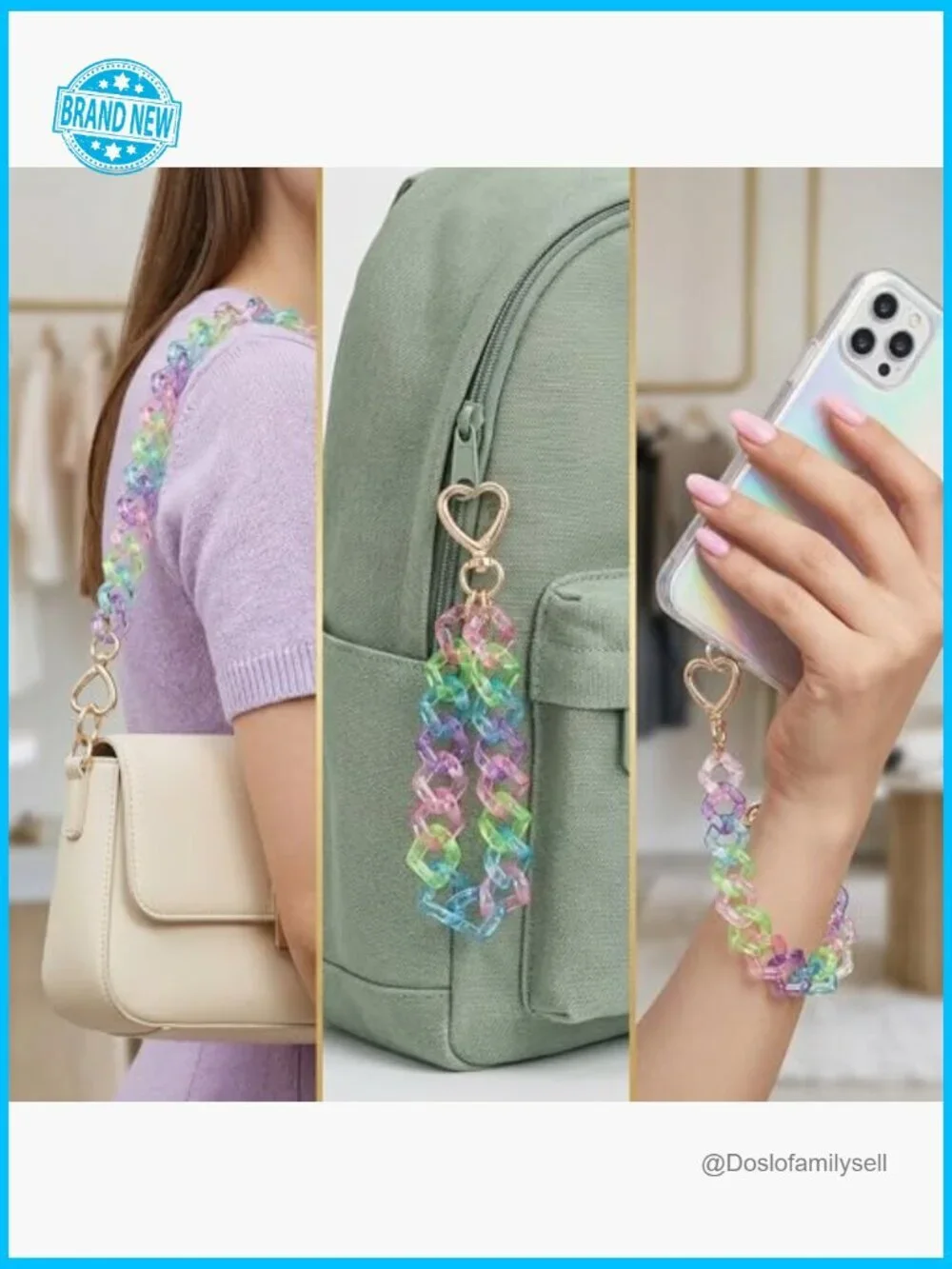 Acrylic Heart Purse Chain Extender Y2K Chic Designer Handbag Strap